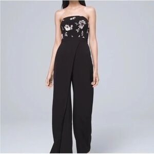 White House Black Market Strapless Black Floral Jumpsuit
